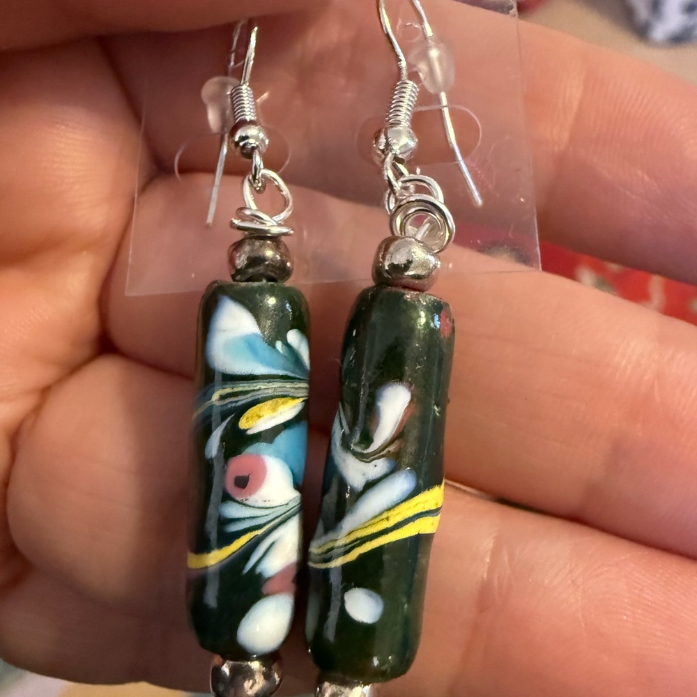 Handcrafted Multicolor Glass‎ Bead Earrings